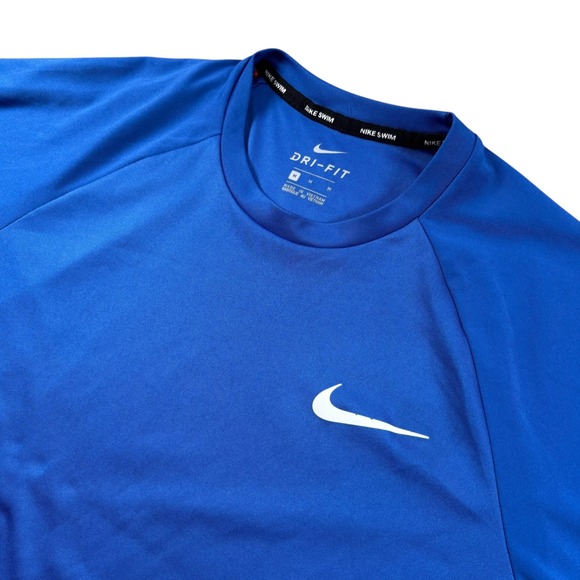 Nike Swim Dri-FIT Medium Blue Swim Shirt Mens Swimming Rash Guard Top - Picture 1 of 7